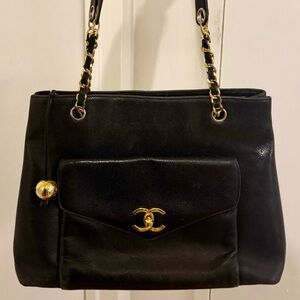 CHANEL Black Shoulder Bag with Gold Accents